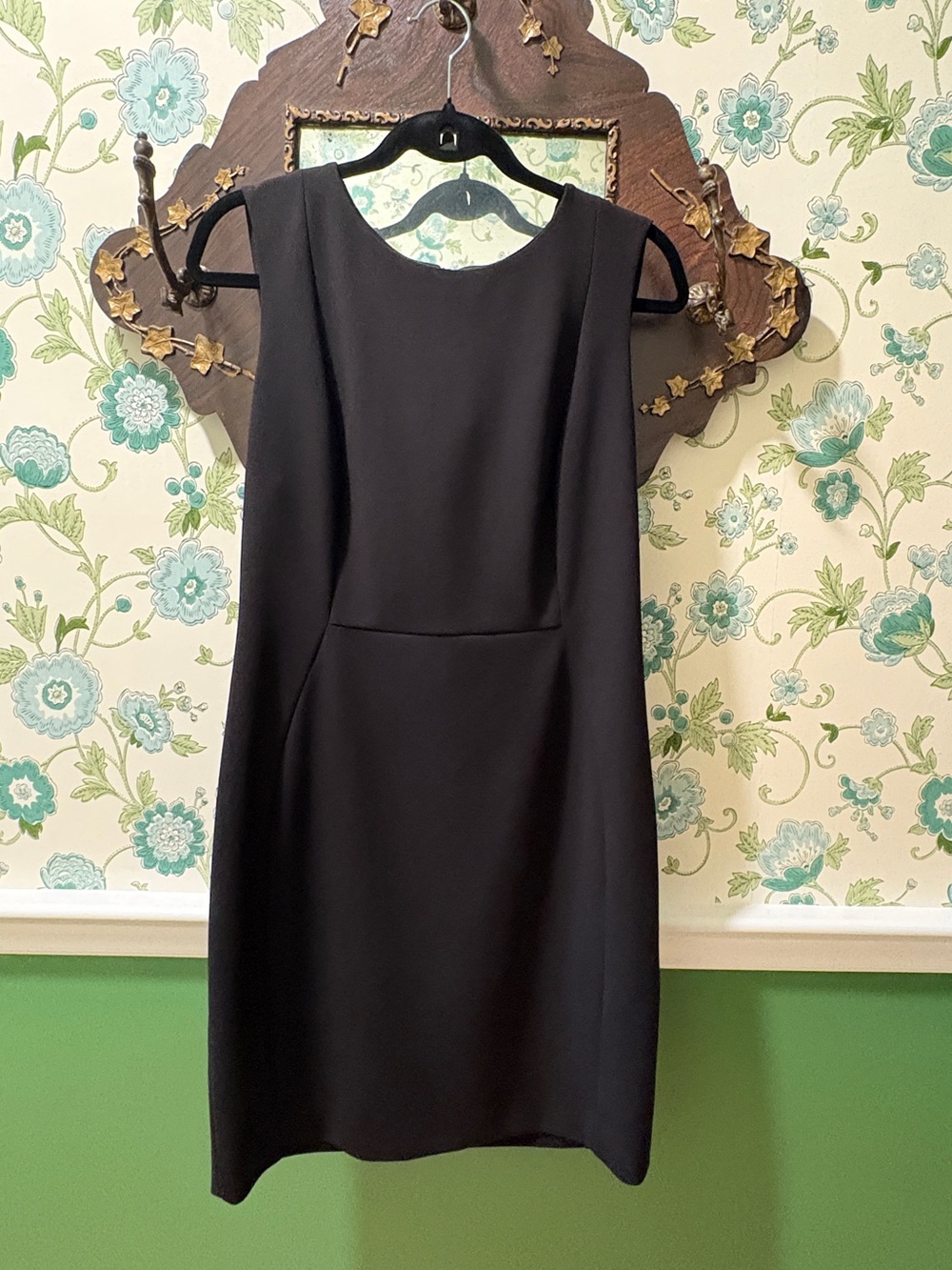 Calvin Klein Black Sheath Dress Sleeveless Gold Zip Career Cocktail Size 12